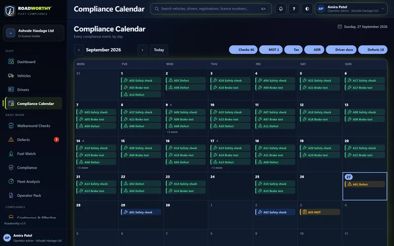 The inspection, brake test and MOT calendar